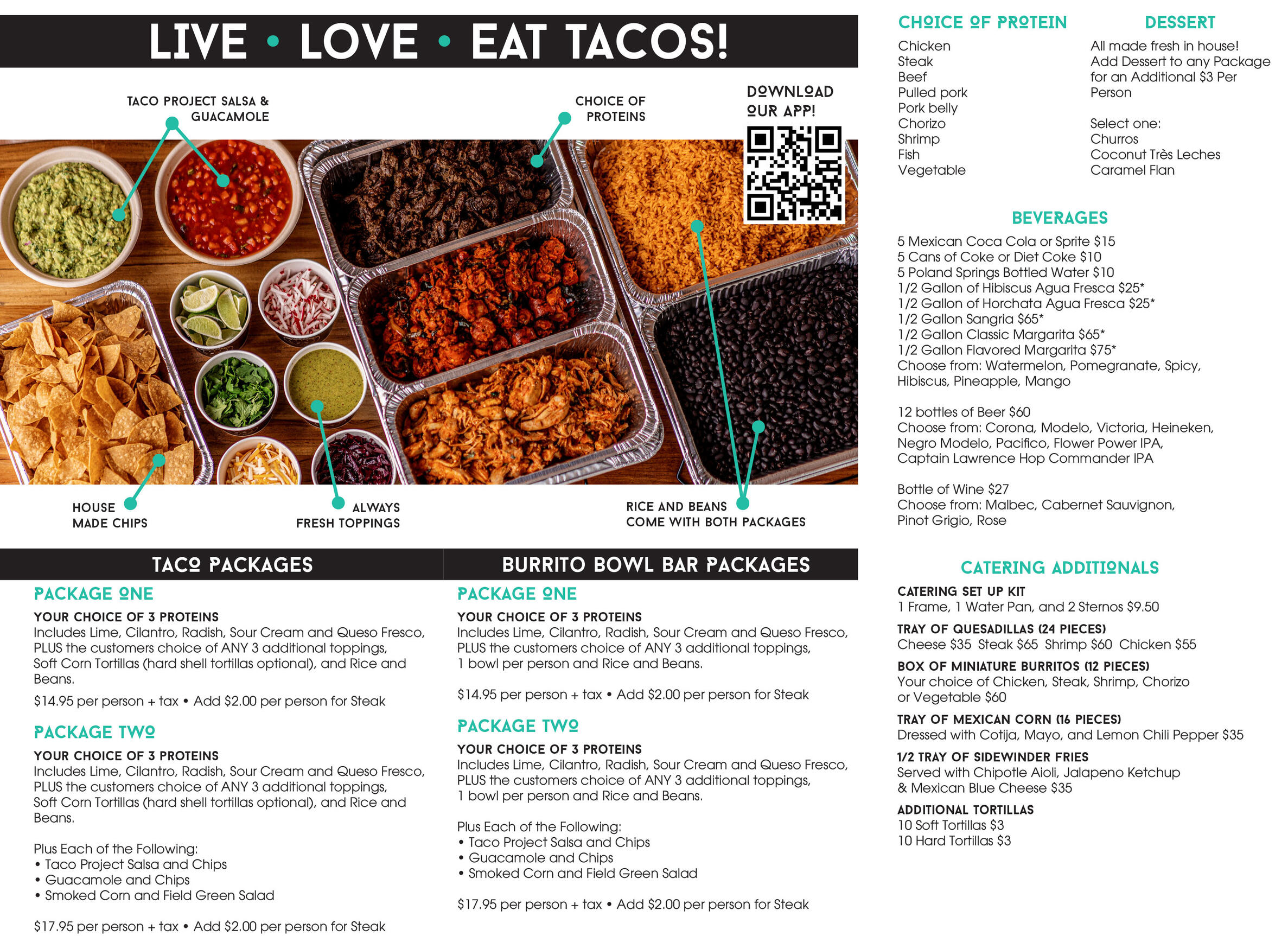 The Taco Project - Tri-Fold Catering Menu
